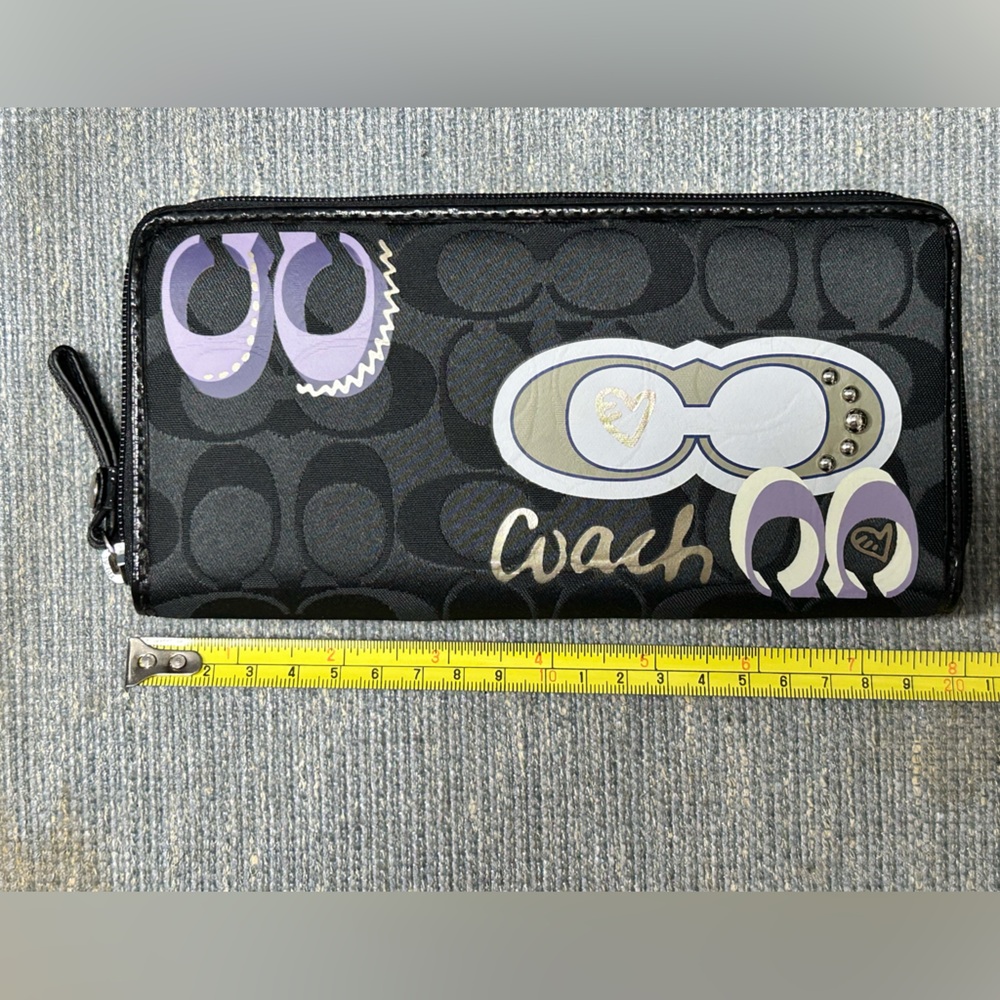 Coach Black and Purple Graphic Zip Around Wallet